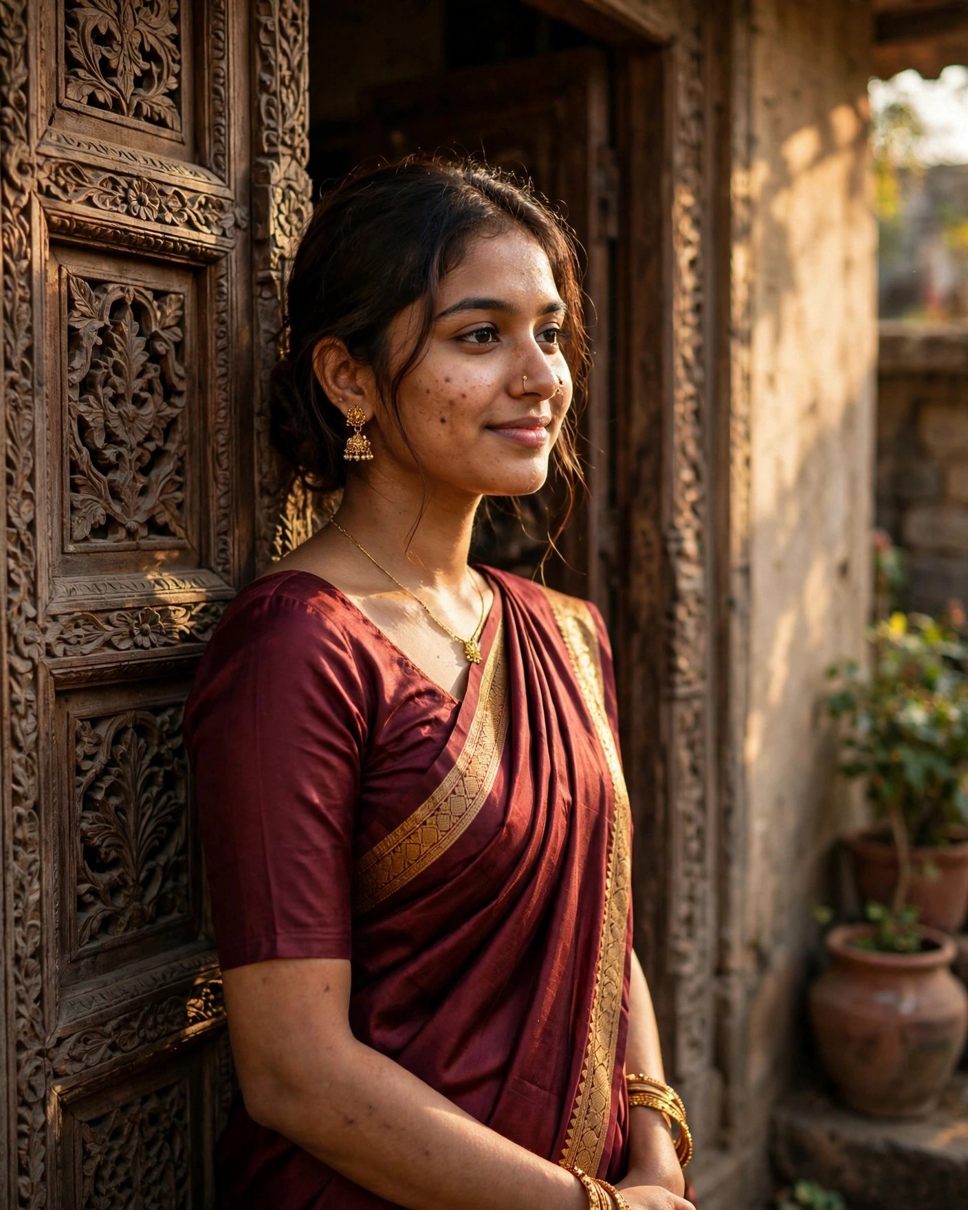 Saree Elegance Portrait — Golden Light — AI Photo Editing Prompt on Faymas
