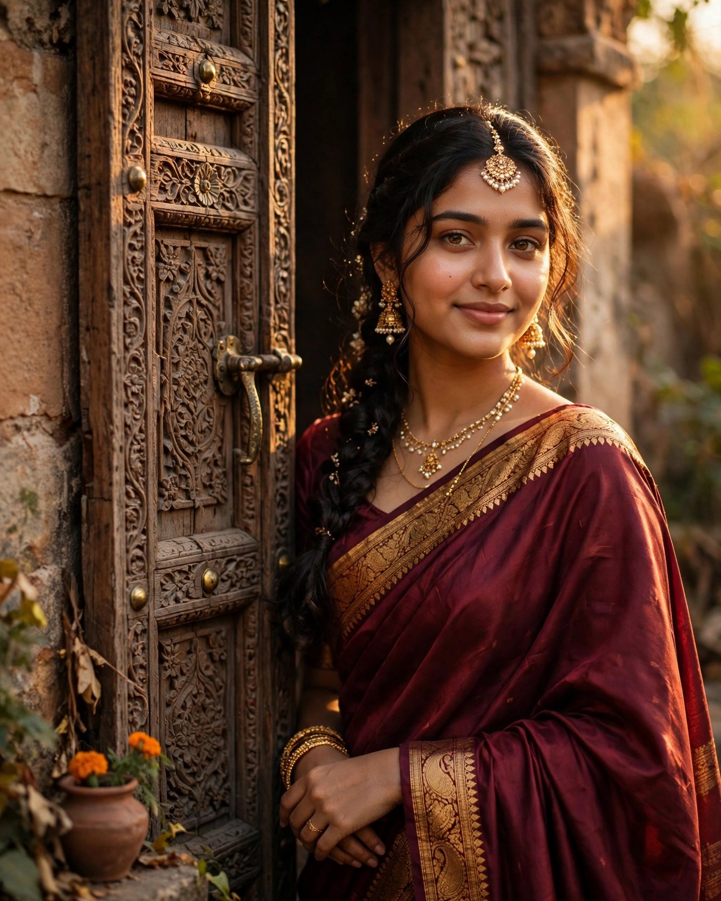 Saree Elegance Portrait — Golden Light — AI Photo Editing Prompt on Faymas