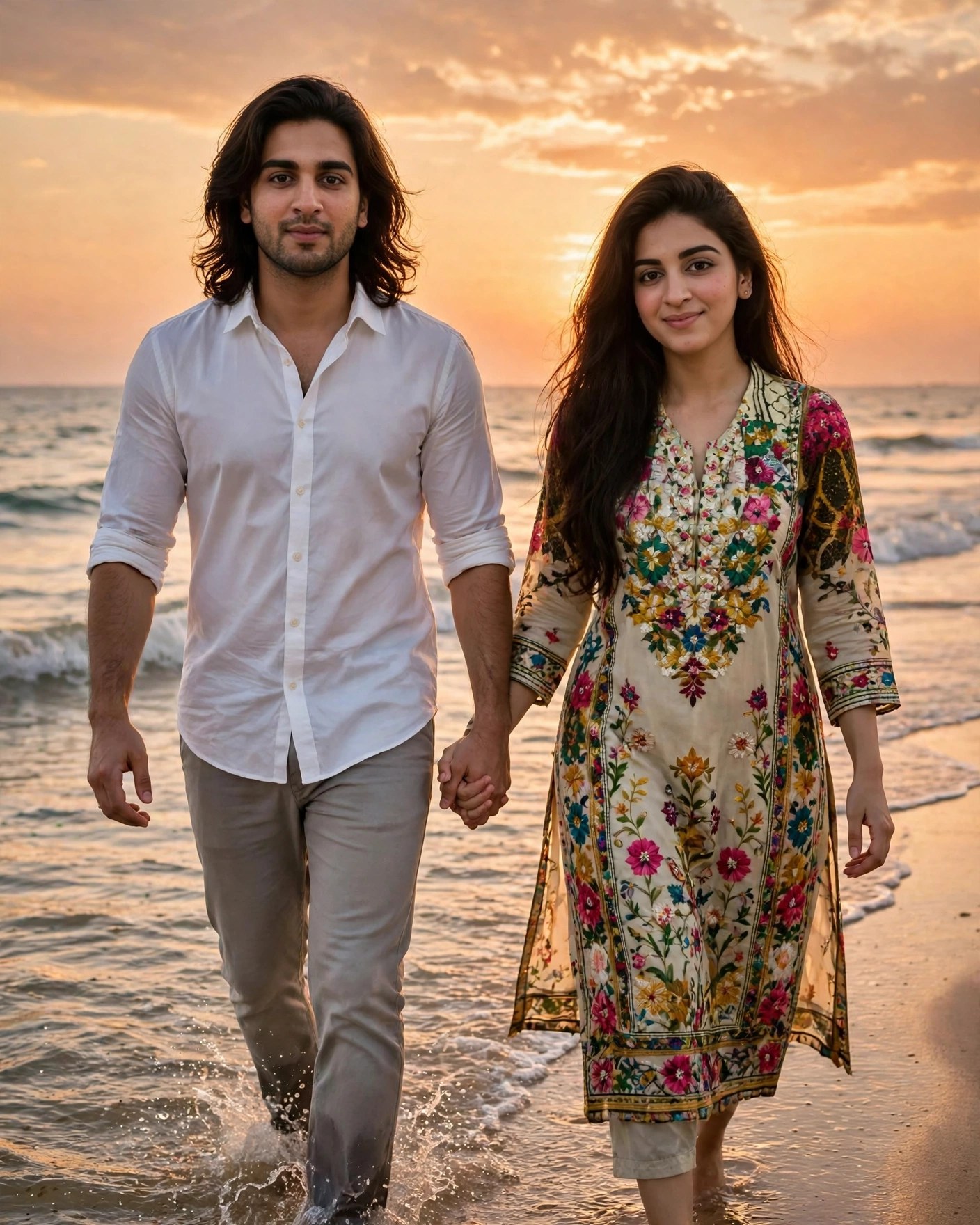 Couple Sunset Beach Pose — AI Photo Editing Prompt on Faymas