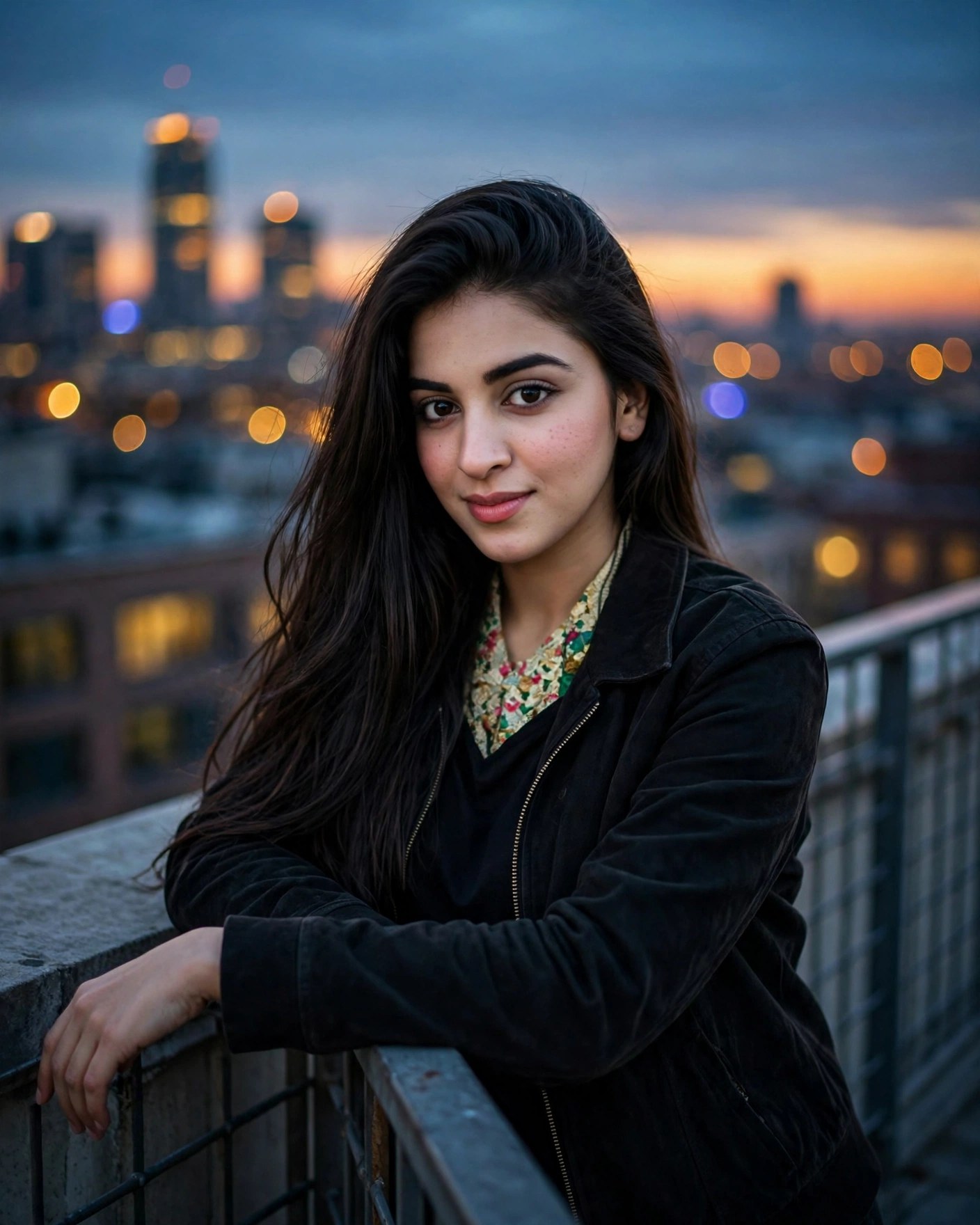 Rooftop Attitude Portrait — City Lights at Dusk — AI Photo Editing Prompt on Faymas