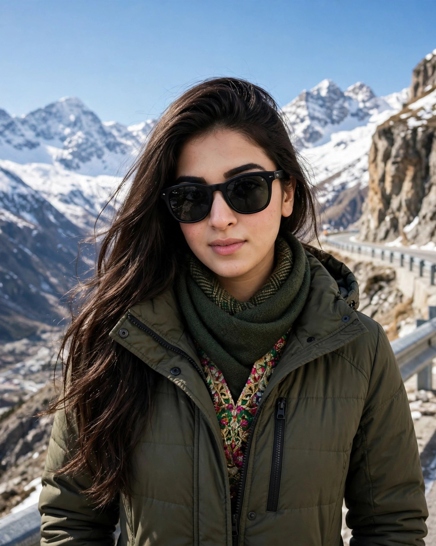 Mountain Travel Portrait — Snow Peaks — AI Photo Editing Prompt on Faymas