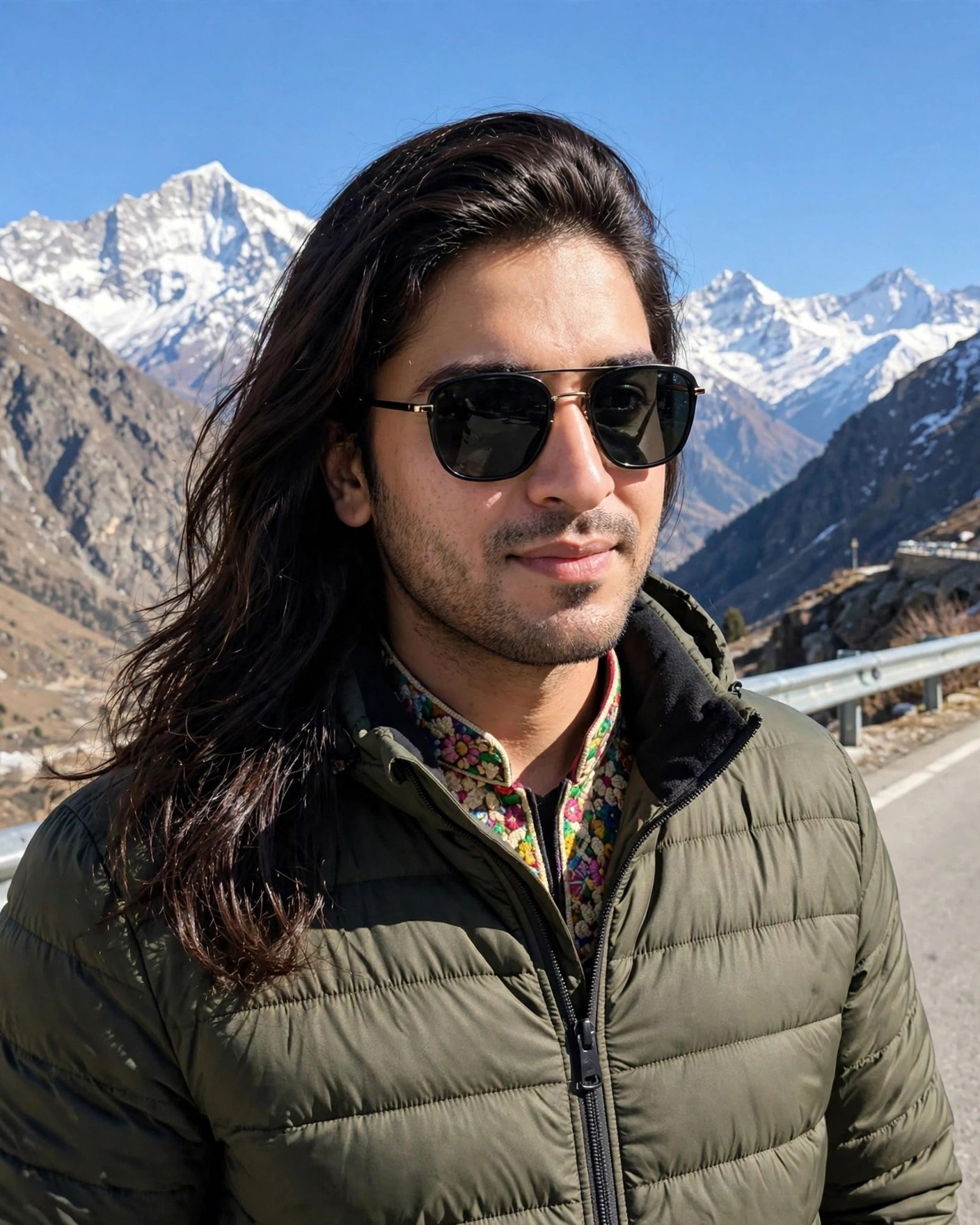 Mountain Travel Portrait — Snow Peaks — AI Photo Editing Prompt on Faymas