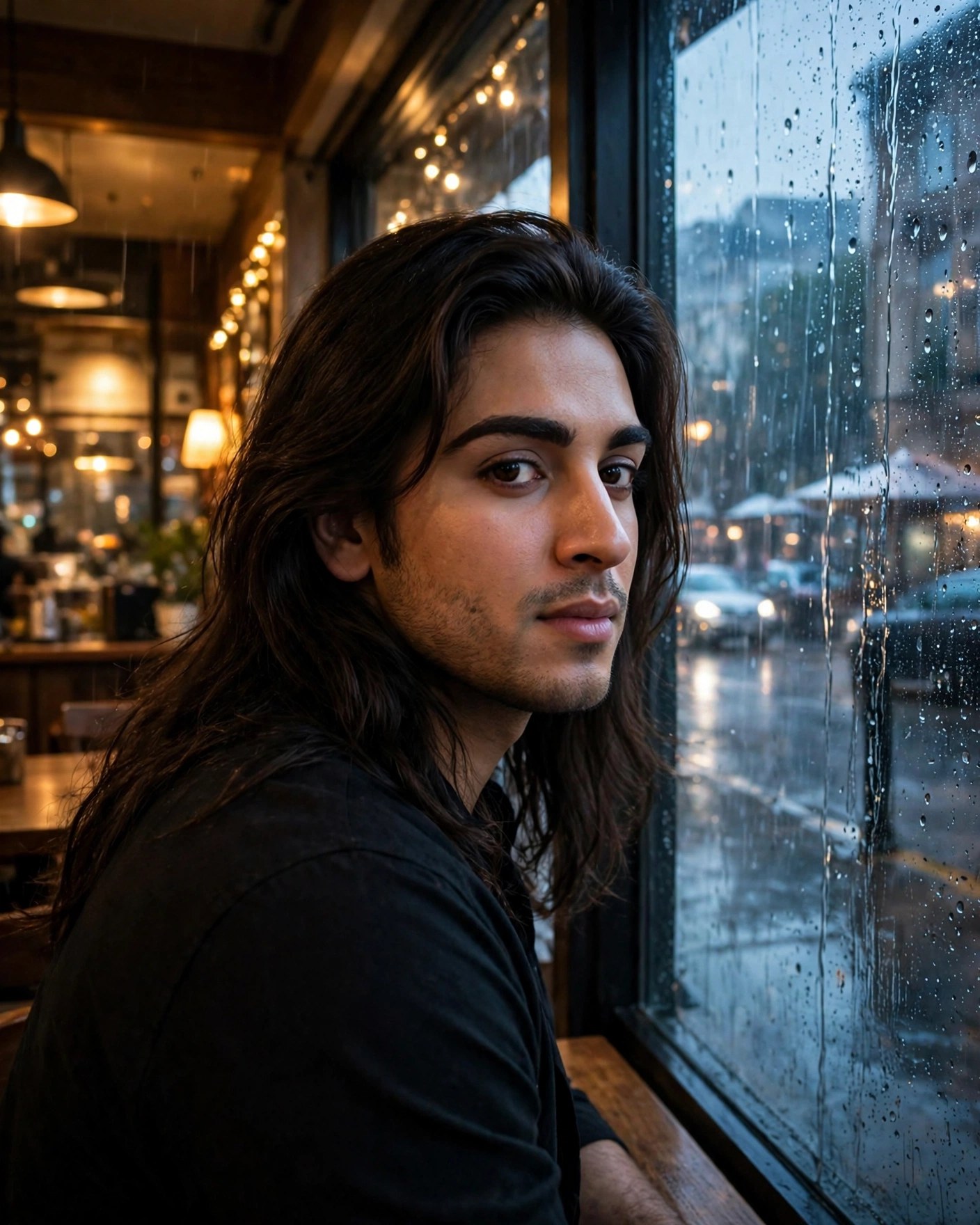 Rain Window Cinematic Portrait — AI Photo Editing Prompt on Faymas